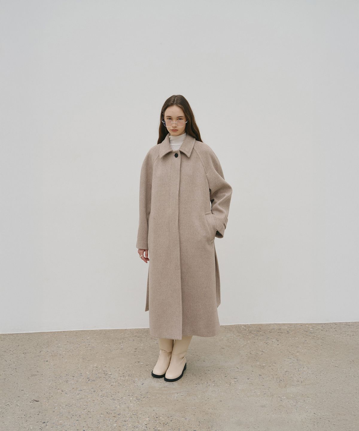 뮤제(MUSEE) [2nd] NOIR Merino Wool Belted Balmacaan Coat_Oatmeal