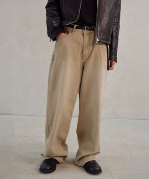 LOOSED WIDE DENIM PANTS (BEIGE)
