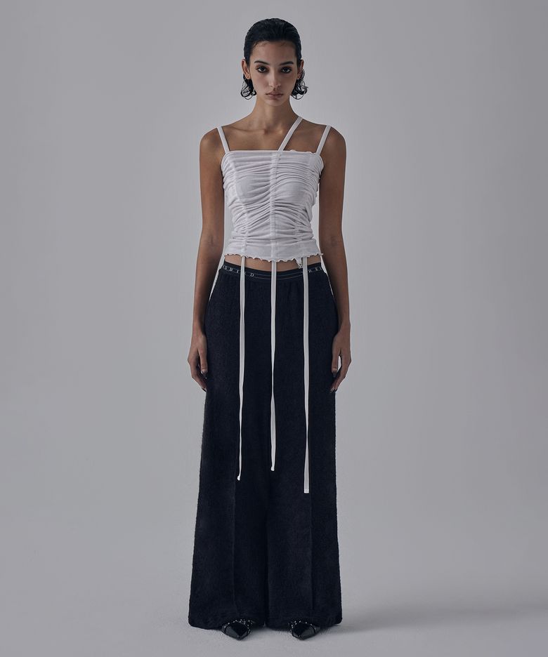 Velvet String Shirring Layered Top [ White ]