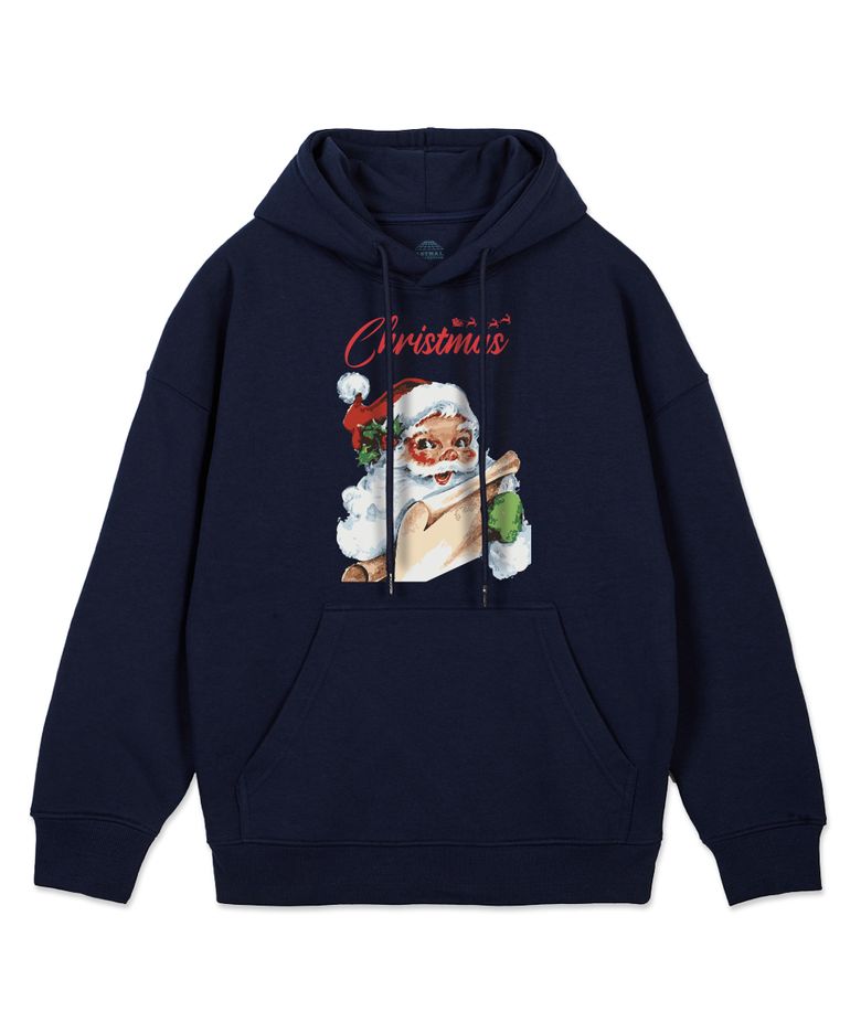 크리스마스 스페셜 02 오버핏 와이드 숄더 후디_네이비