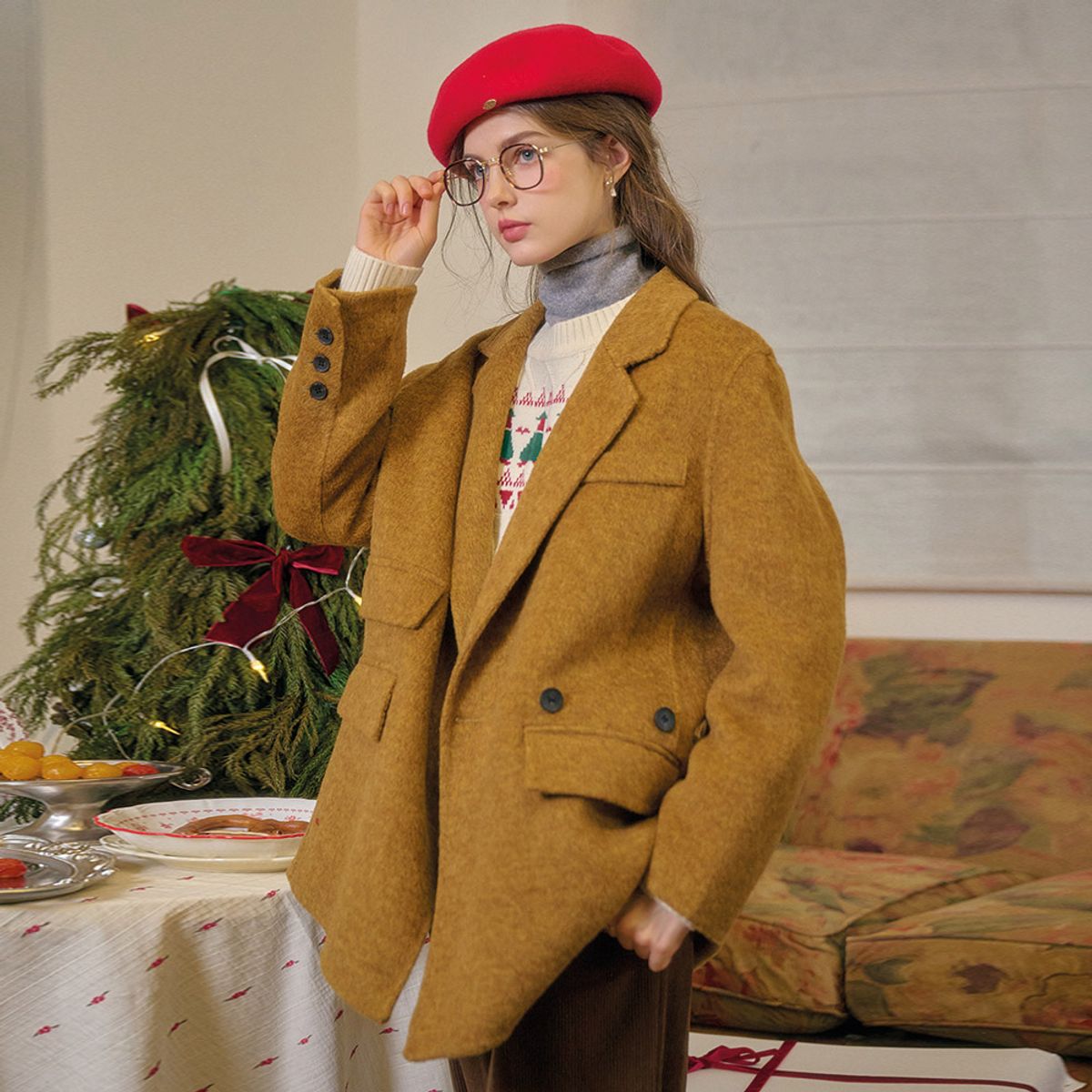 심플레트로(SIMPLE RETRO) SR_Vintage loose fit wool blazer