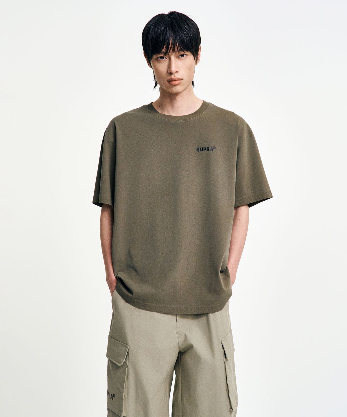 수프라(SUPRA) 가먼트 다잉 크라운 스프레이 반팔 티셔츠(KHAKI)