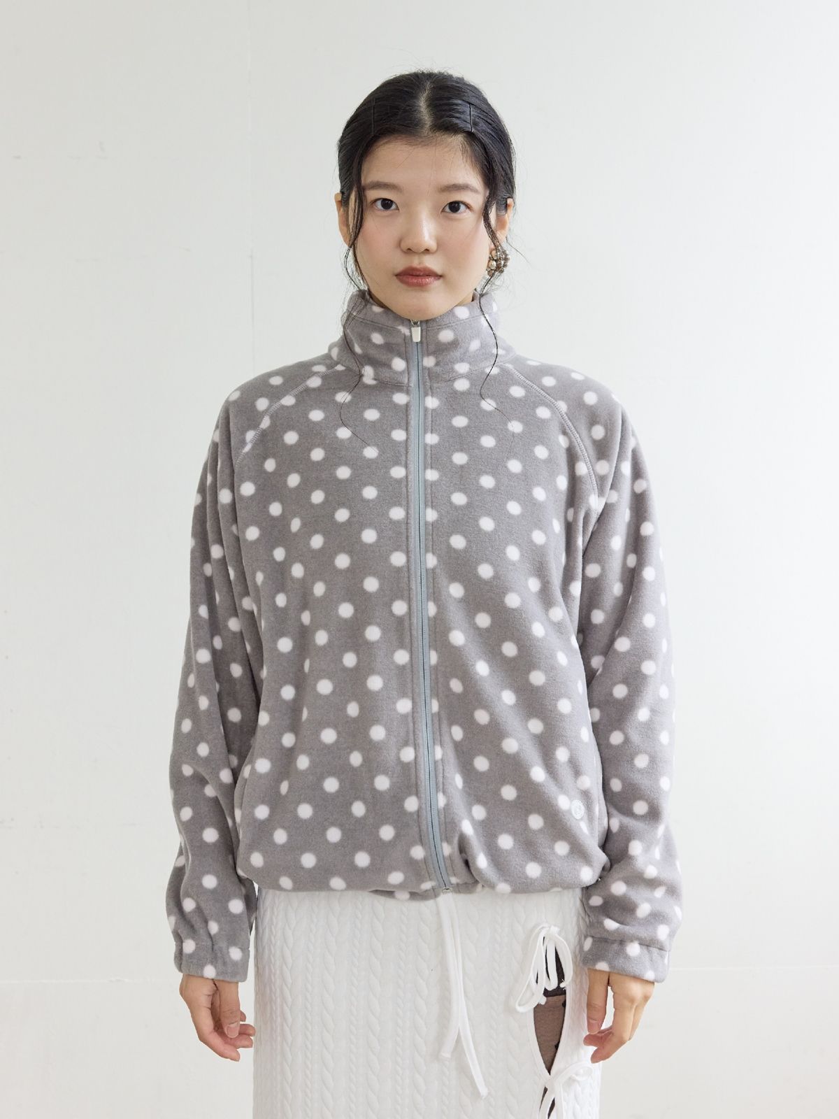 콜로신스(COLOCYNTH) TeddyBear Love Winter Fleece Zip-Up Gray Dot