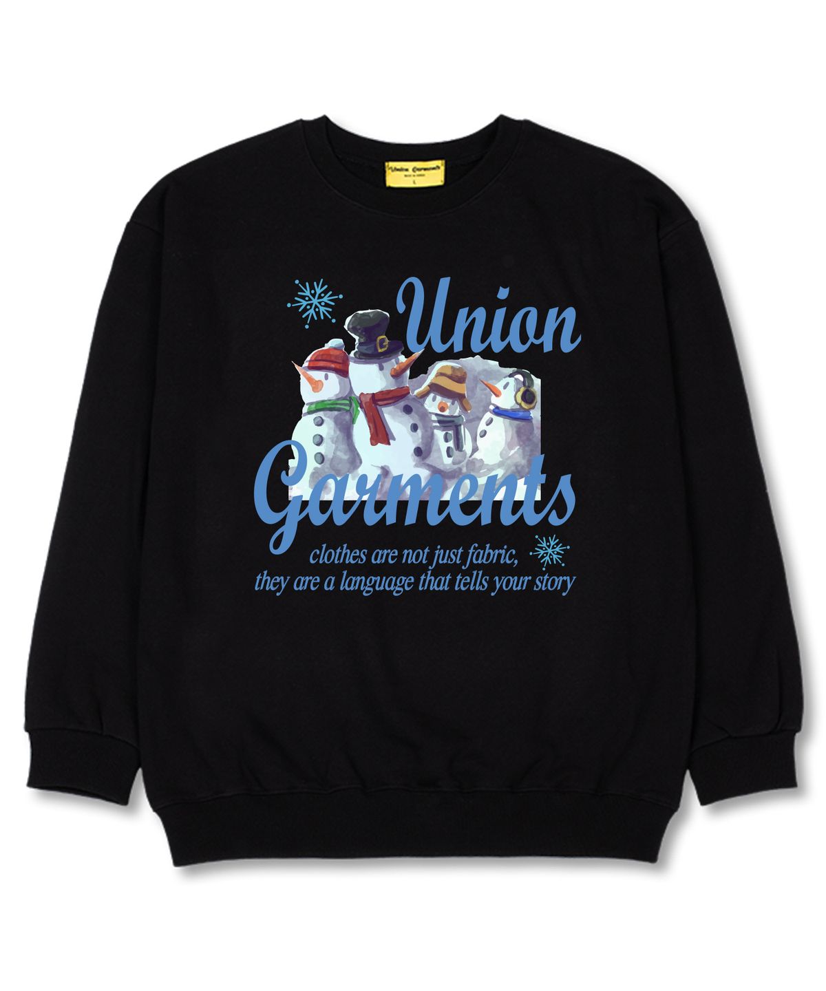 유니온가먼츠(UNION GARMENTS) 스노우패밀리 오버핏 맨투맨 크리스마스 티셔츠 [쭈리]블랙