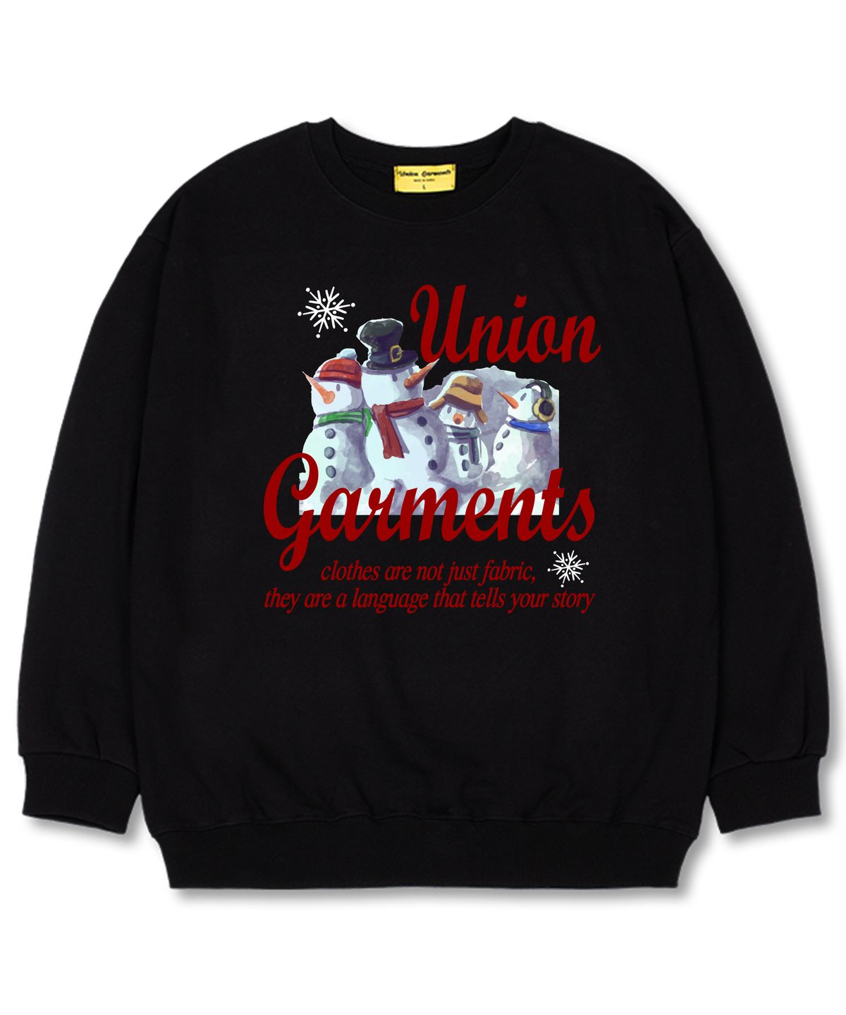 유니온가먼츠(UNION GARMENTS) 스노우패밀리 오버핏 맨투맨 크리스마스 티셔츠 [기모]블랙
