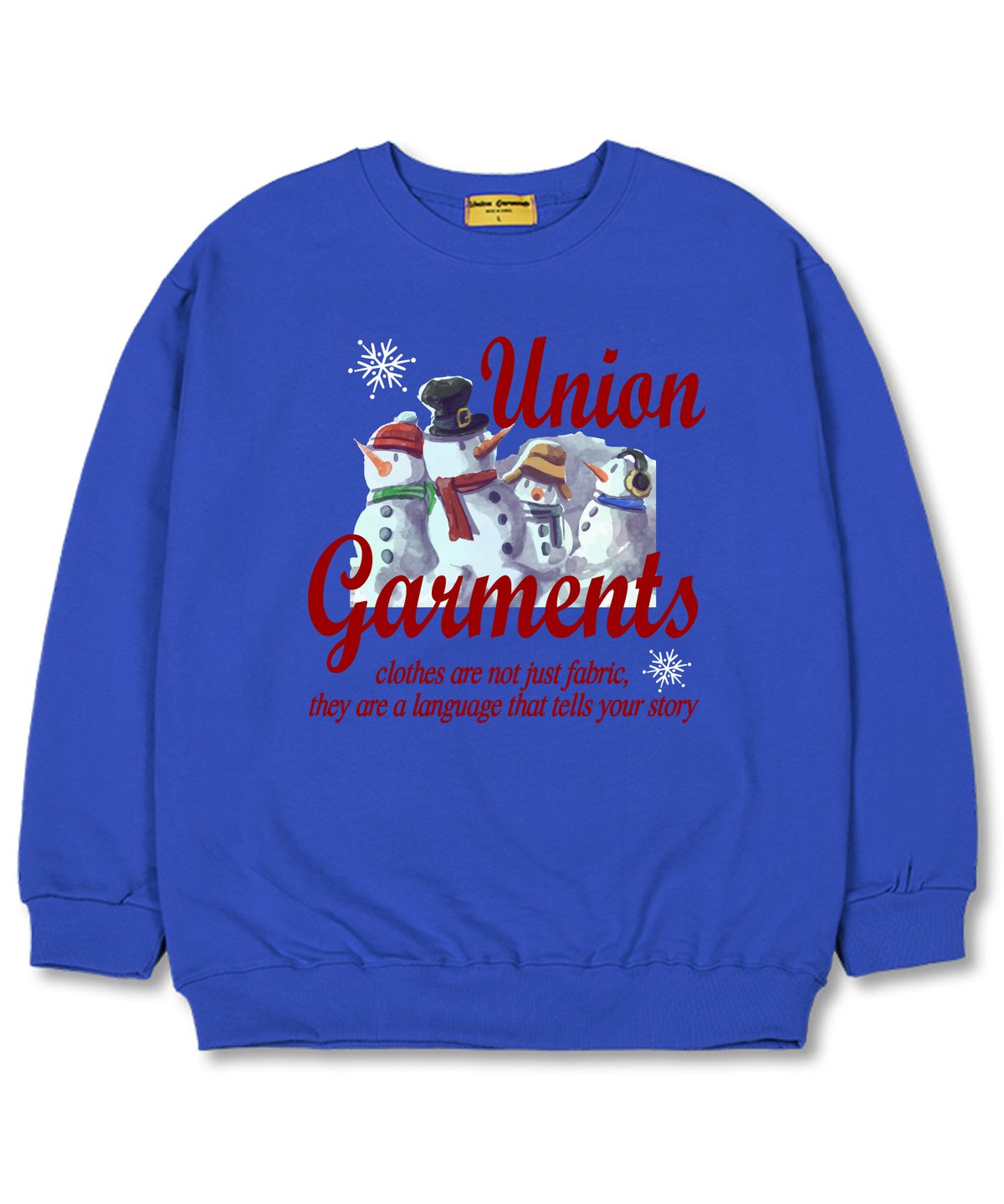유니온가먼츠(UNION GARMENTS) 스노우패밀리 오버핏 맨투맨 크리스마스 티셔츠 [기모]블루