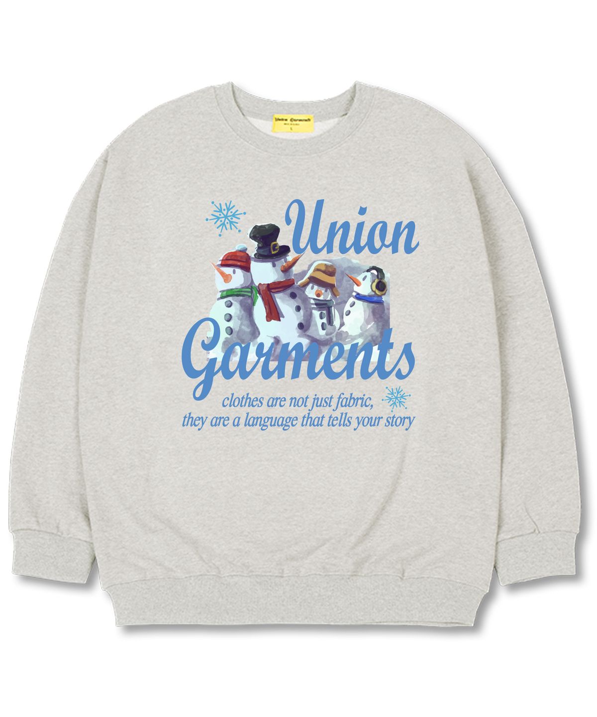 유니온가먼츠(UNION GARMENTS) 스노우패밀리 오버핏 맨투맨 크리스마스 티셔츠 [기모]오트밀