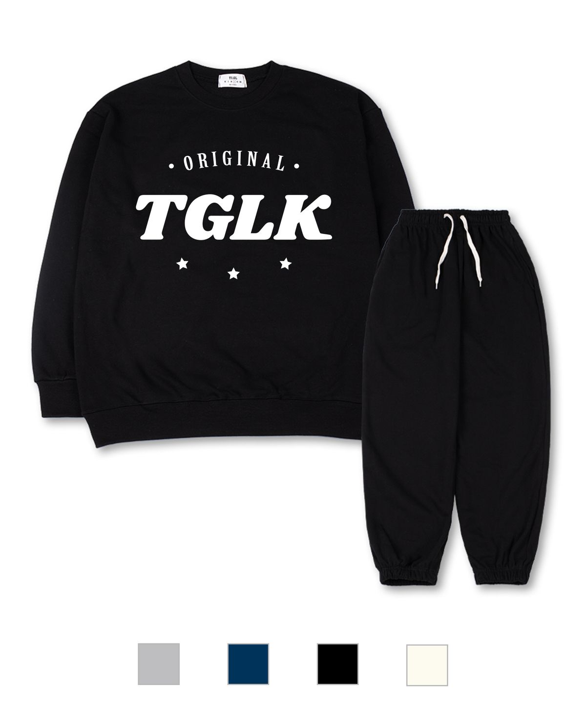 티글레이크(TI.GLAKE) TGLK오리지널 오버핏 기모 맨투맨 조거 트레이닝바지 세트