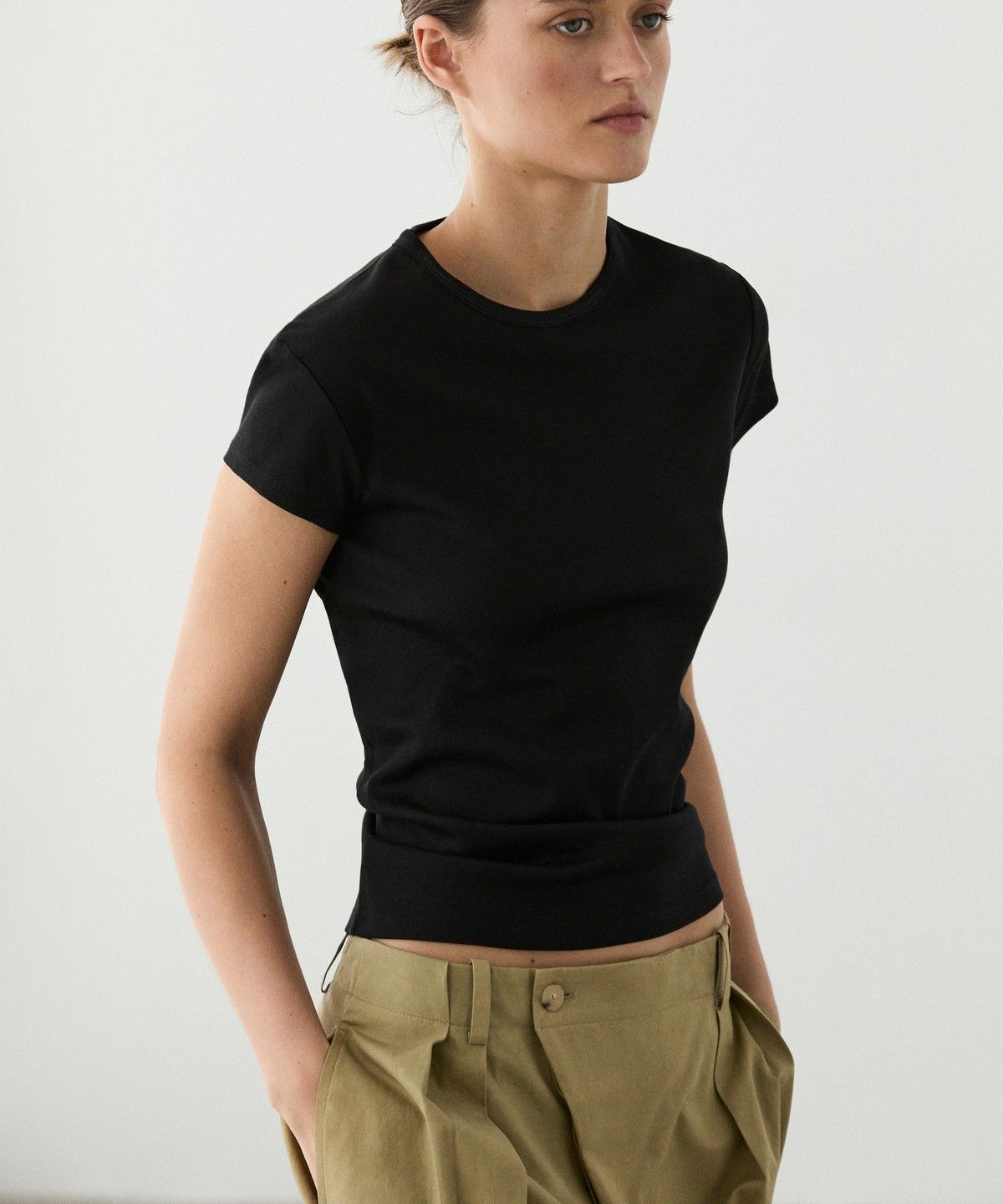 마시모두띠(MASSIMO DUTTI) 100% 머서라이즈드 코튼 반팔 티셔츠