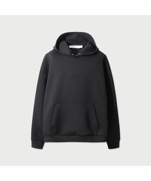 CDP 입체 로고 스티치 배색 밴딩 후드 티셔츠 - BLACK