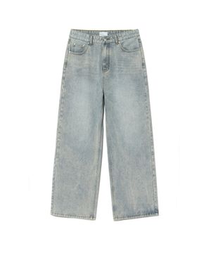 87-STAN169 빈티지 데미지 캣샌드 워싱 와이드 데님팬츠 빈티지블리치