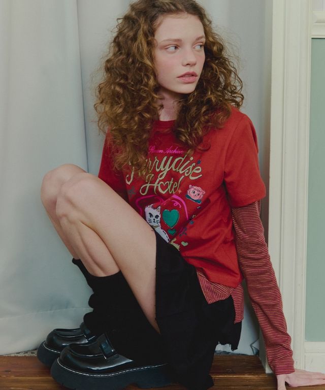 RONRON★韓国★人気★COLORED CRAYON CAT LONG SLEEVE 3色 MUSINSA | RONRON CRAYON FURRY CAT LAYERED LONG SLEEVE RED