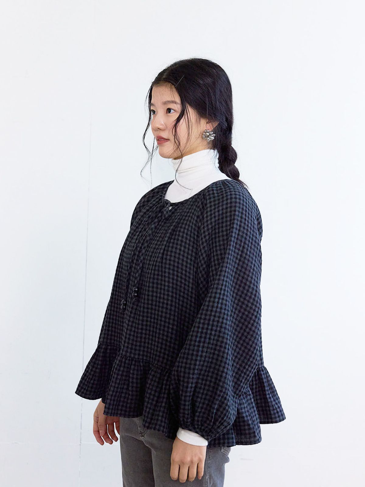 콜로신스(COLOCYNTH) Check WoodBall Blouse Checked Gray