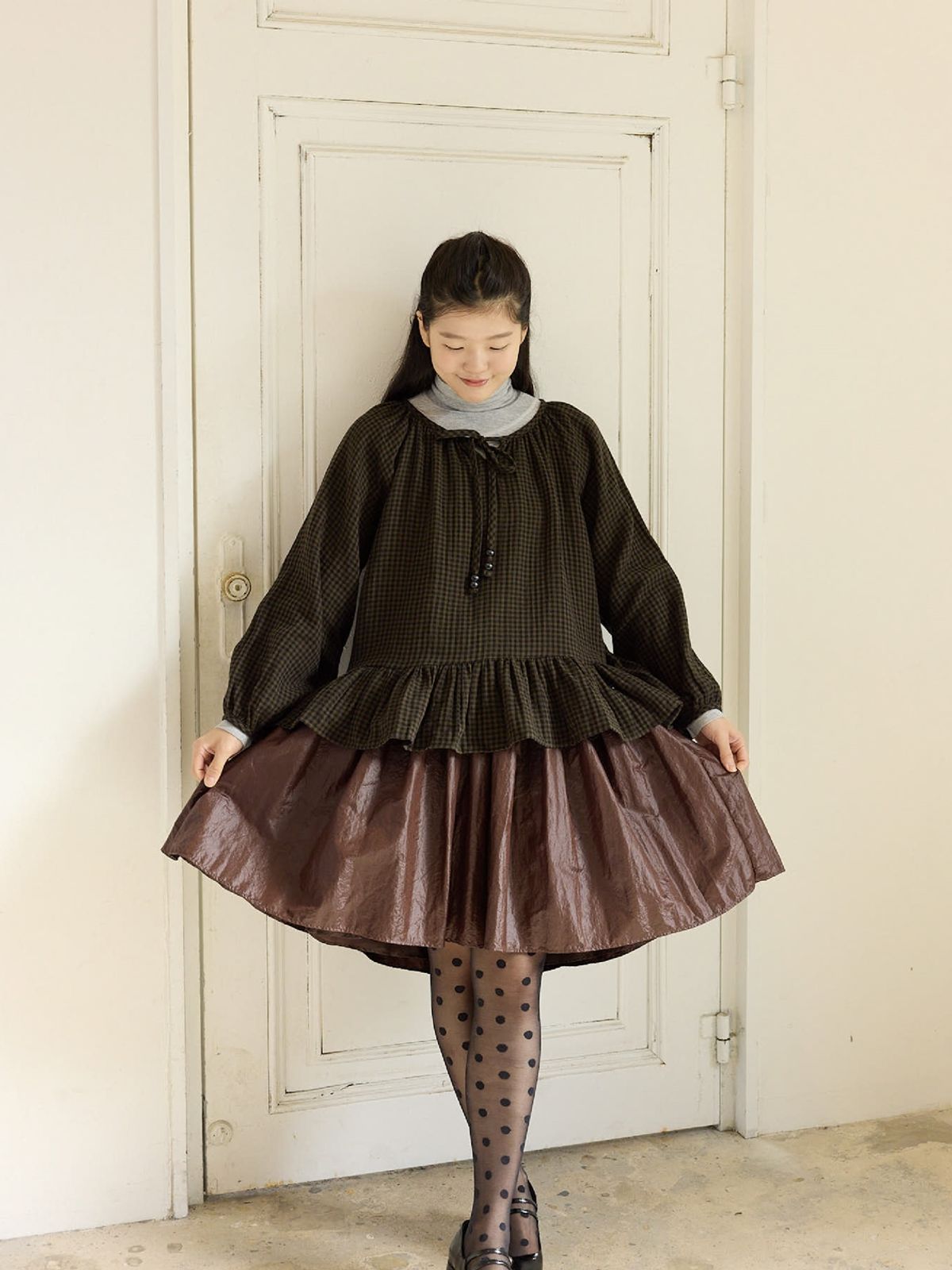 콜로신스(COLOCYNTH) Check WoodBall Blouse Checked Green