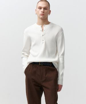 코튼 리브드 헨리넥 니트 (아이보리)