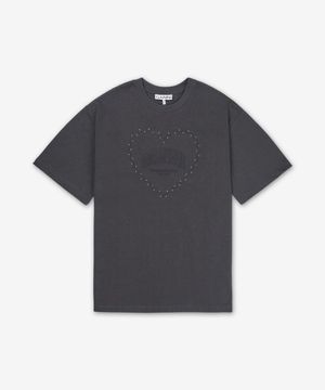 헤비 코튼 드롭 숄더 하트 반소매 티셔츠 - 팬텀 / T4057252