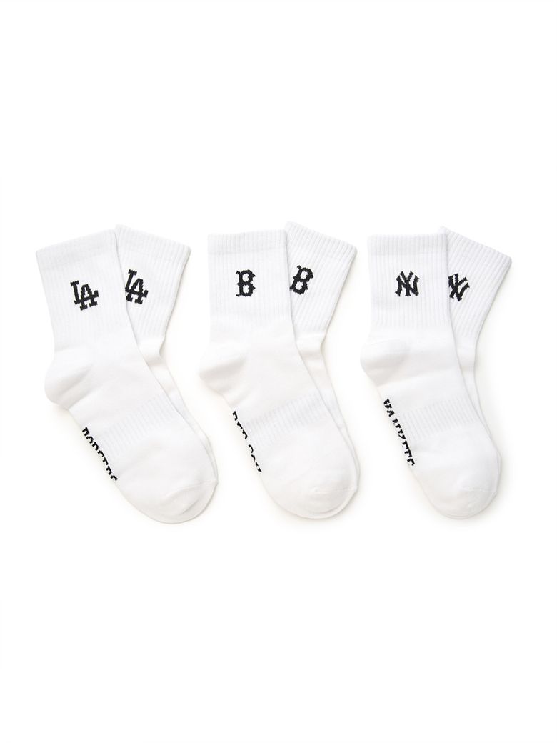 데일리 스몰로고 중목양말 3족세트 MLB (White)