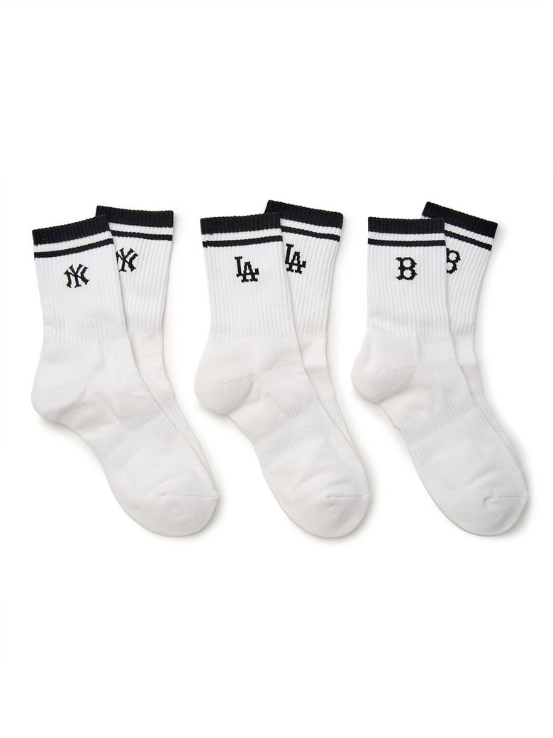 데일리 스트라이프 장목양말 3족세트 MLB (White)