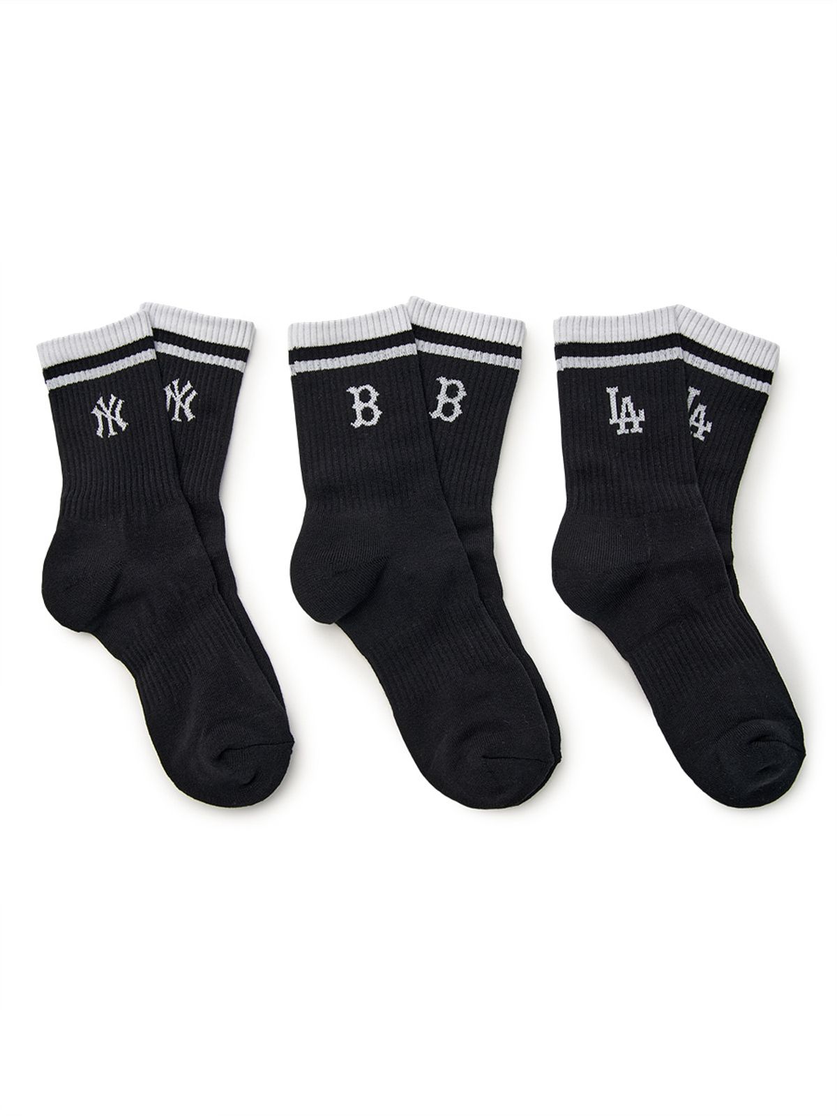 엠엘비(MLB) 데일리 스트라이프 장목양말 3족세트 MLB (Black)