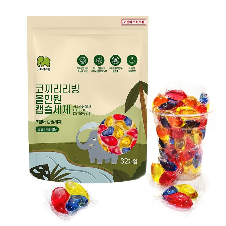 캡슐세제 올인원 고농축  3in1 장미향 12g 32개입 일반/드럼 겸용