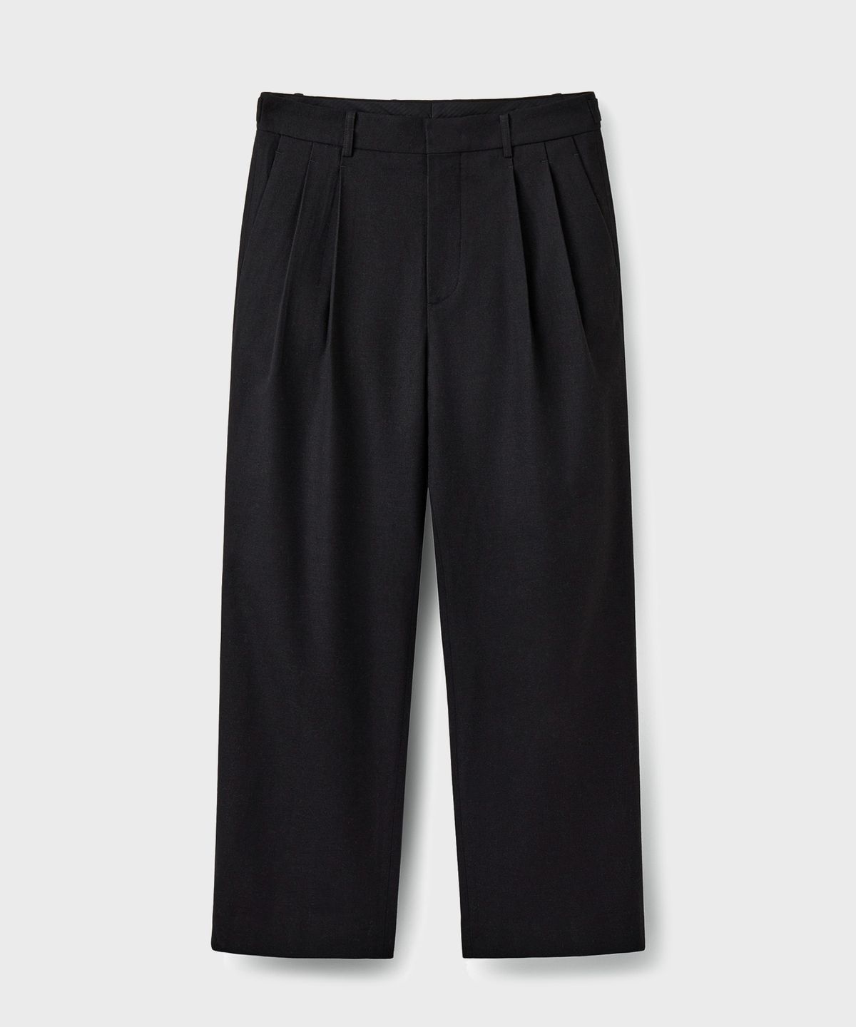 유니온블루(UNION BLUE) FLANNEL TWO PLEATS WIDE PANTS [BLACK]
