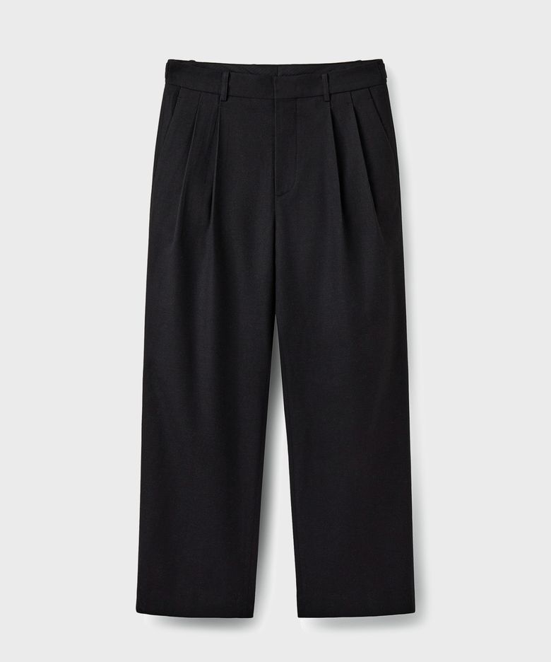 FLANNEL TWO PLEATS WIDE PANTS [BLACK]