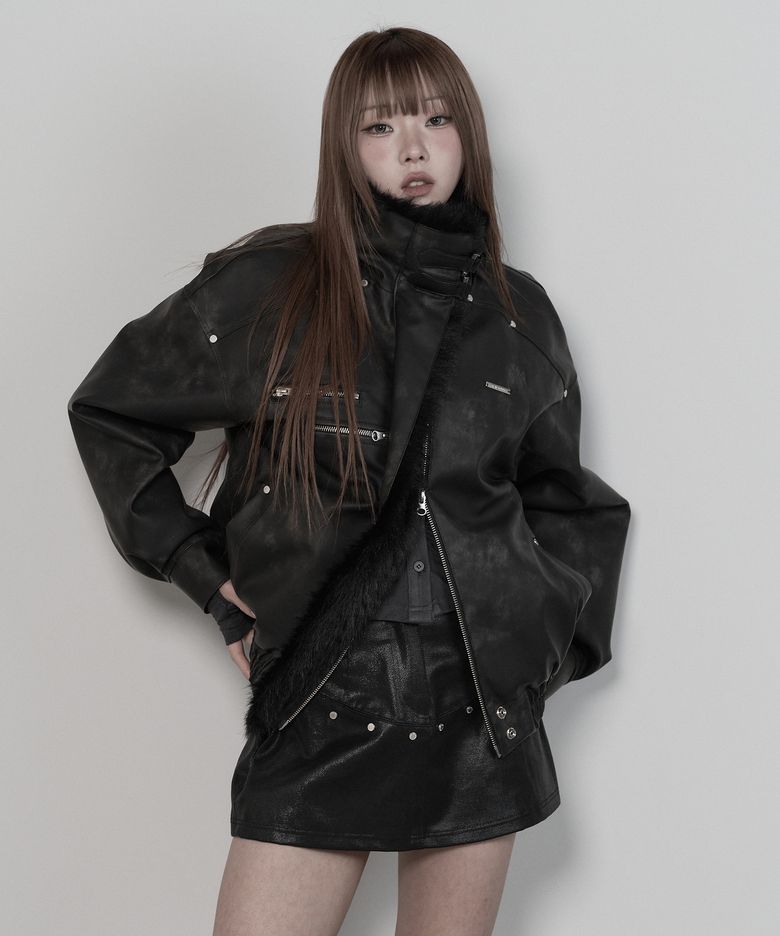 피그먼트 무스탕 퍼 점퍼 (블랙)