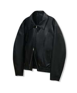 87-STAN062 레이어 라인 레더 블루종 자켓 블랙