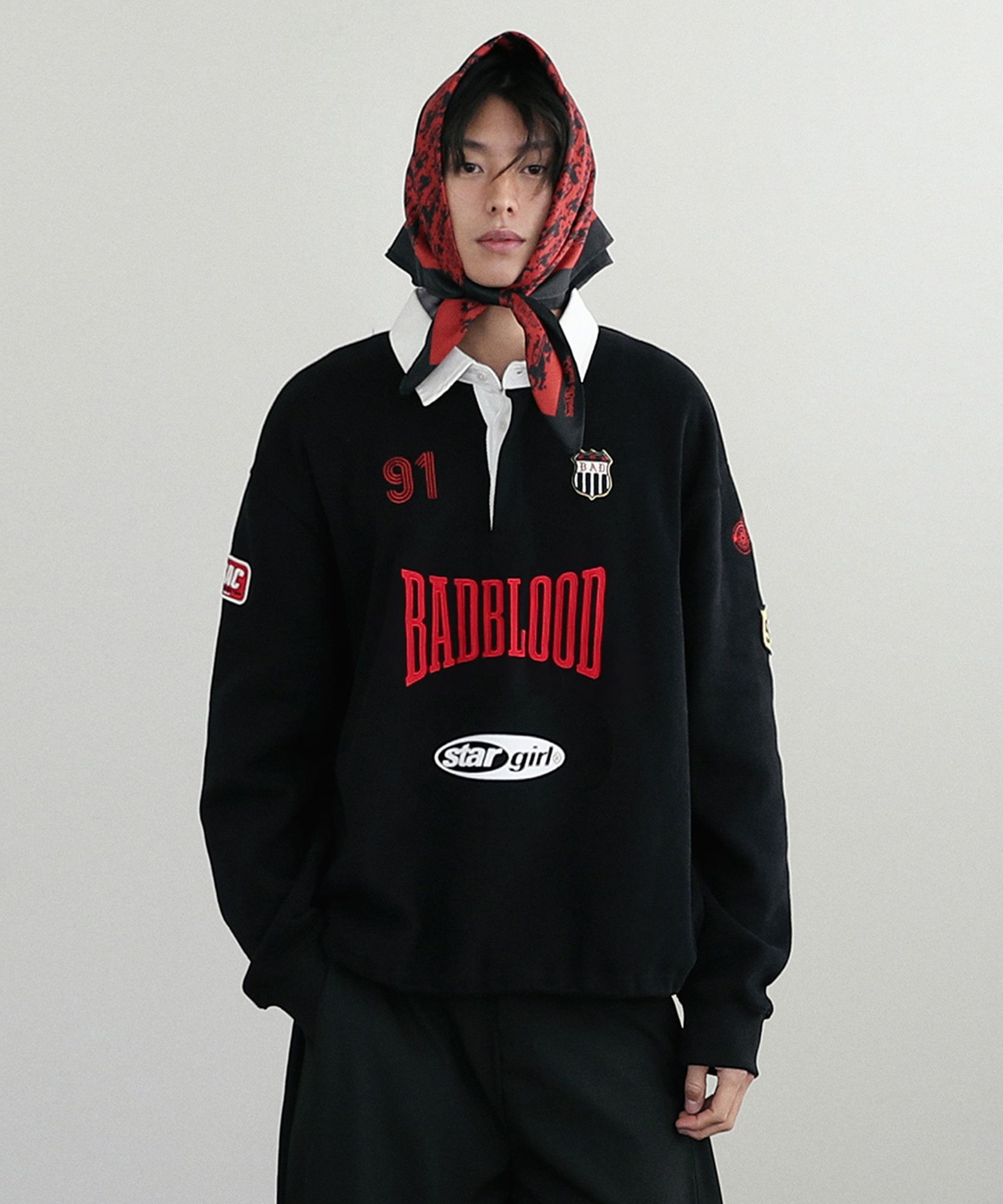 ◆24FW BADBLOOD Mystic Capsule Rugby Sweatshirt◆ MUSINSA | BADBLOOD Mystic Capsule Rugby Sweatshirt - Black
