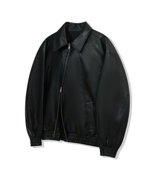 86-IRO329 라인 블루종 레더 자켓 블랙