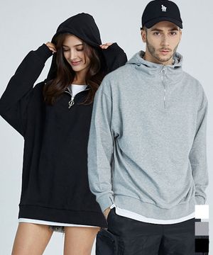 하프집업 오버핏 후드티 3color