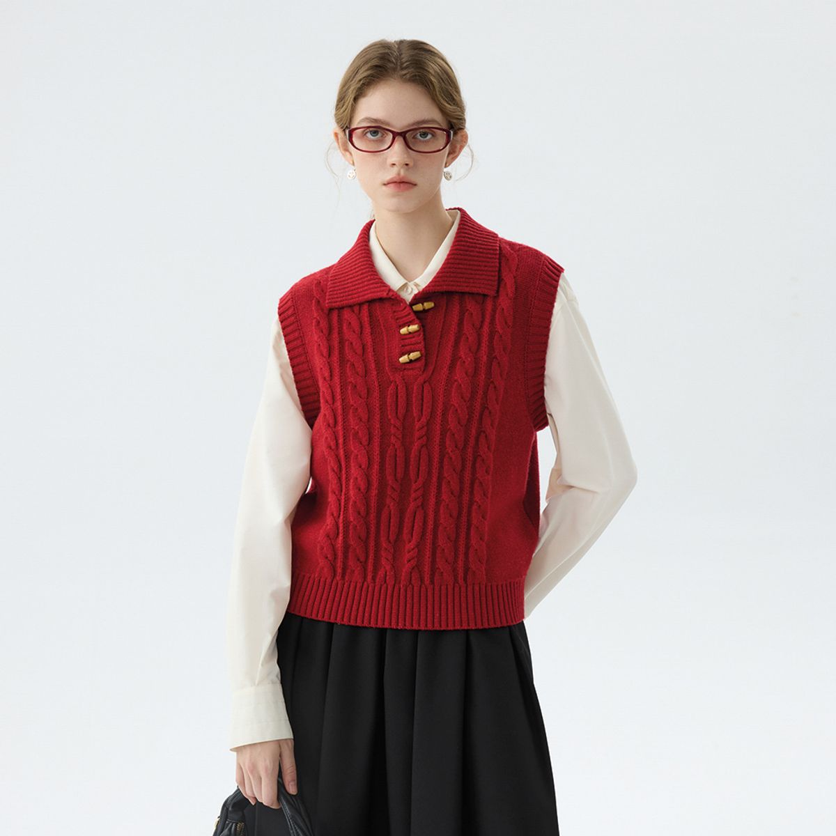 웬스데이딜라잇(WEDNESDAY DELIGHT) WD_Cable horn button knit vest_2color