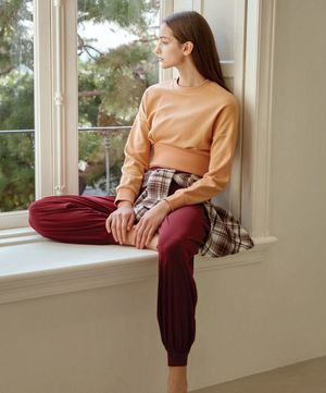 여성 요가복 DEVI-B0081-브라운 필라테스 타탄 플레어 힙커버