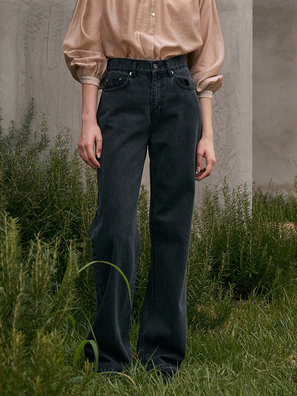 라메레이(LAMEREI) Long Straight Denim PT[LMBBAUDN101]-Black