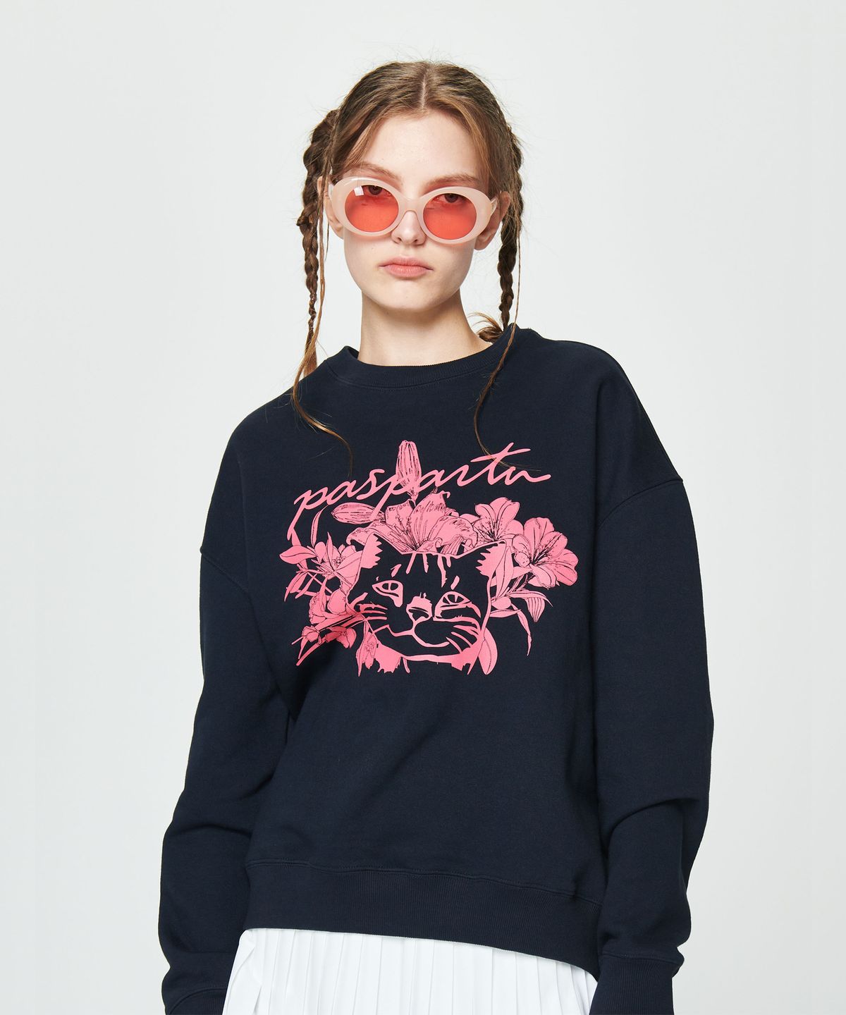 파스파르투(PASPARTU) LAZY CAT - FLOWER SWEATSHIRT [NAVY]