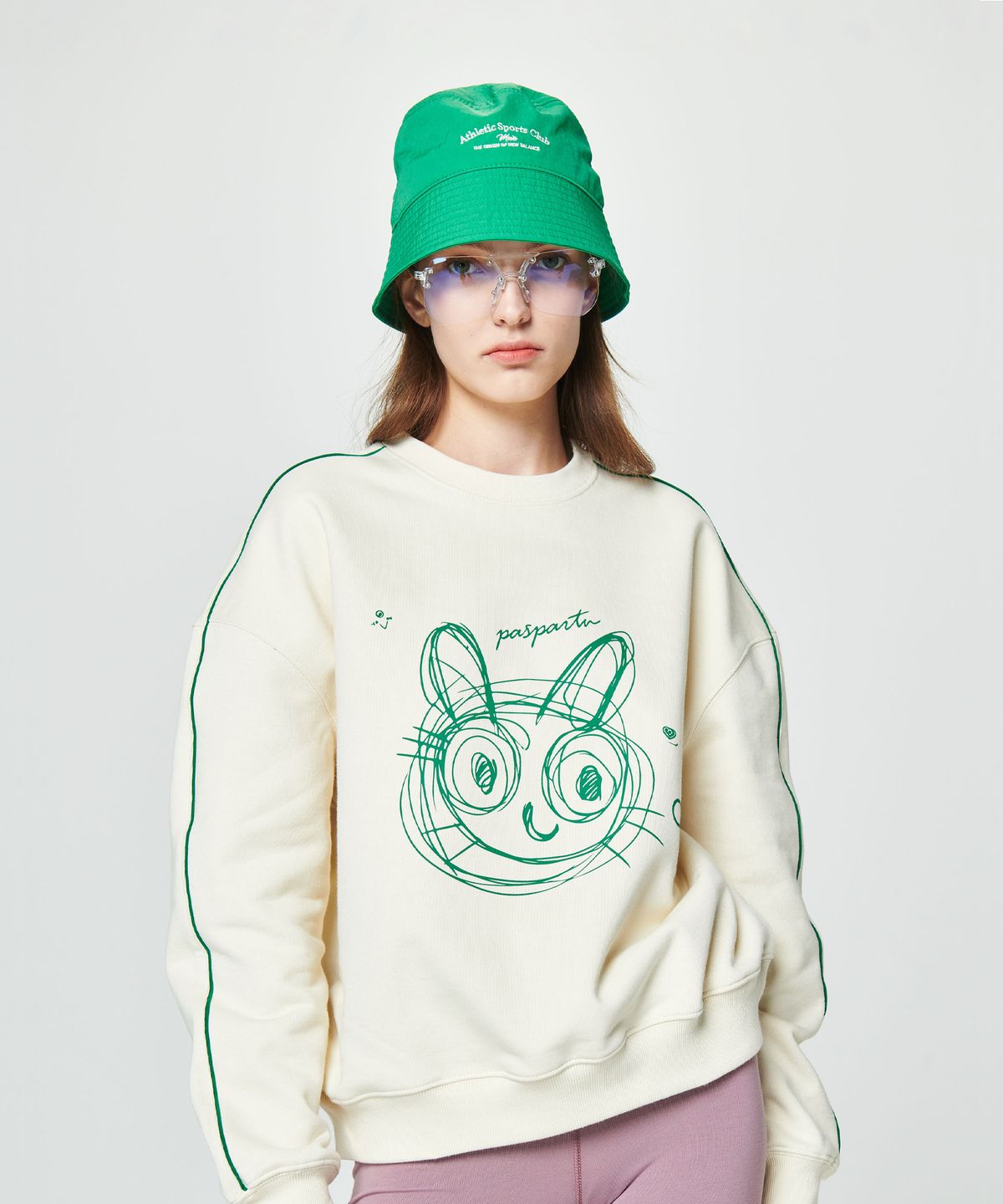 파스파르투(PASPARTU) LAZY CAT - DOODLE LOGO SWEATSHIRT [IVORY]