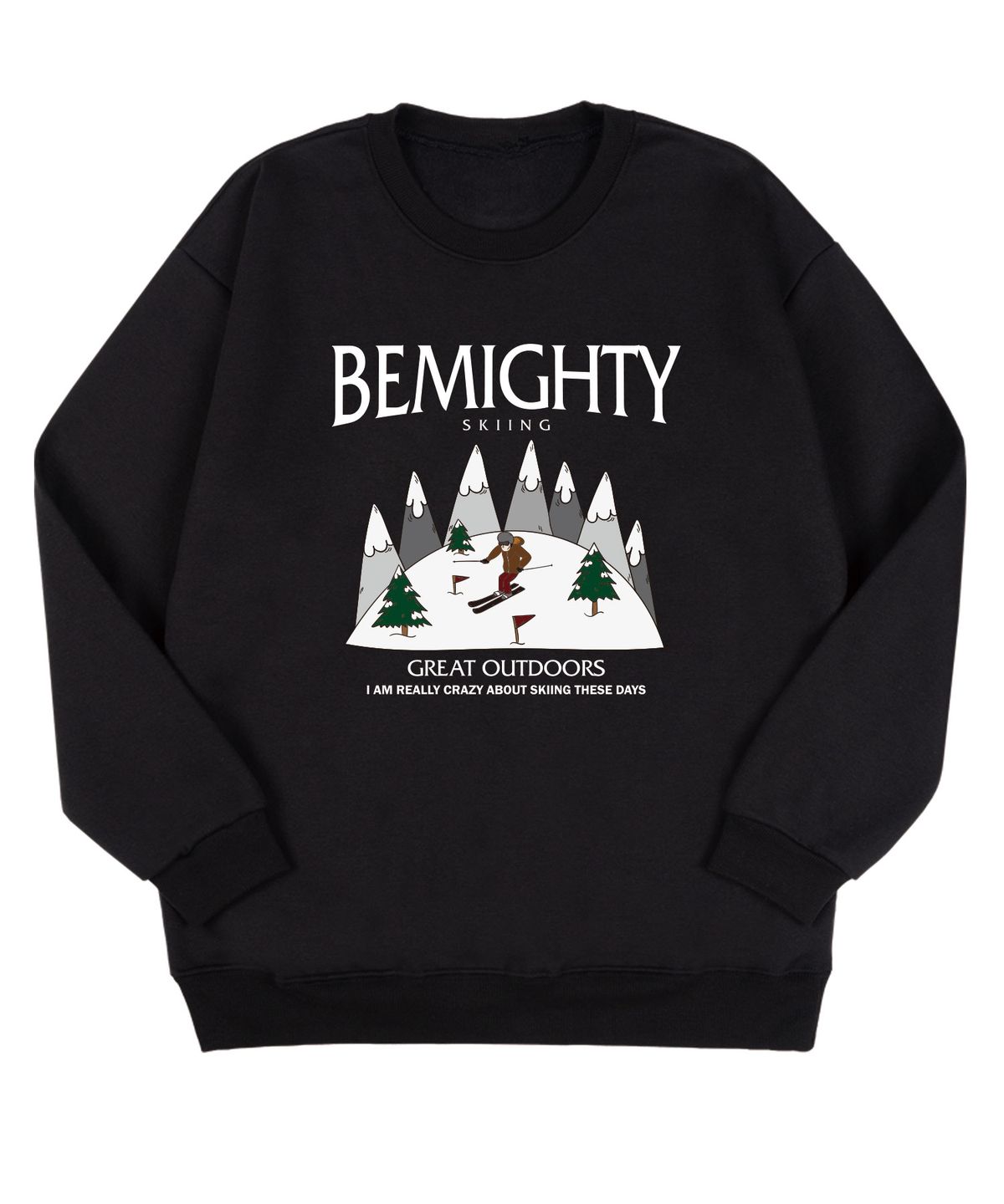 비마이티(BEMIGHTY) 스키 드로잉 기모 오버핏 맨투맨 [블랙]