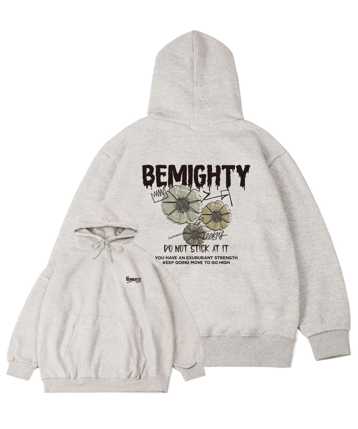 비마이티(BEMIGHTY) SY플라워 드로잉 기모 오버핏 후드티 [오트밀]