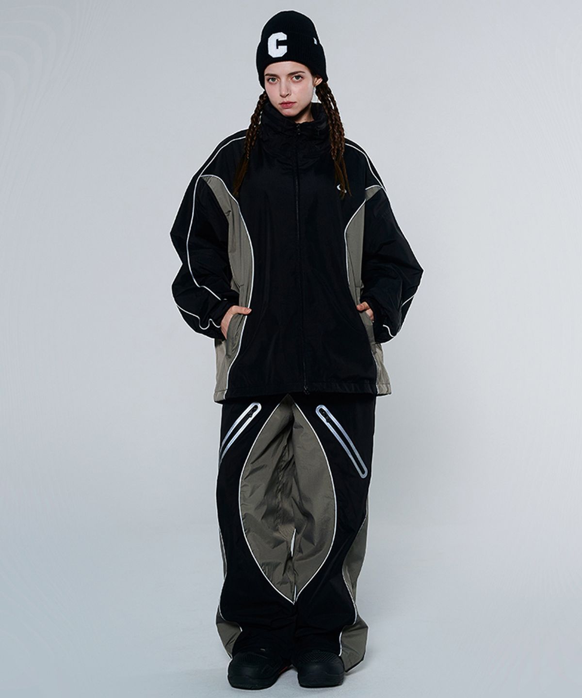 돌아우터웨어(DOLL OUTERWEAR) [DOLL X DUMDIDUM] 2425 페이드 자켓&팬츠 보드복 세트 BLACK GRAY 남녀공용