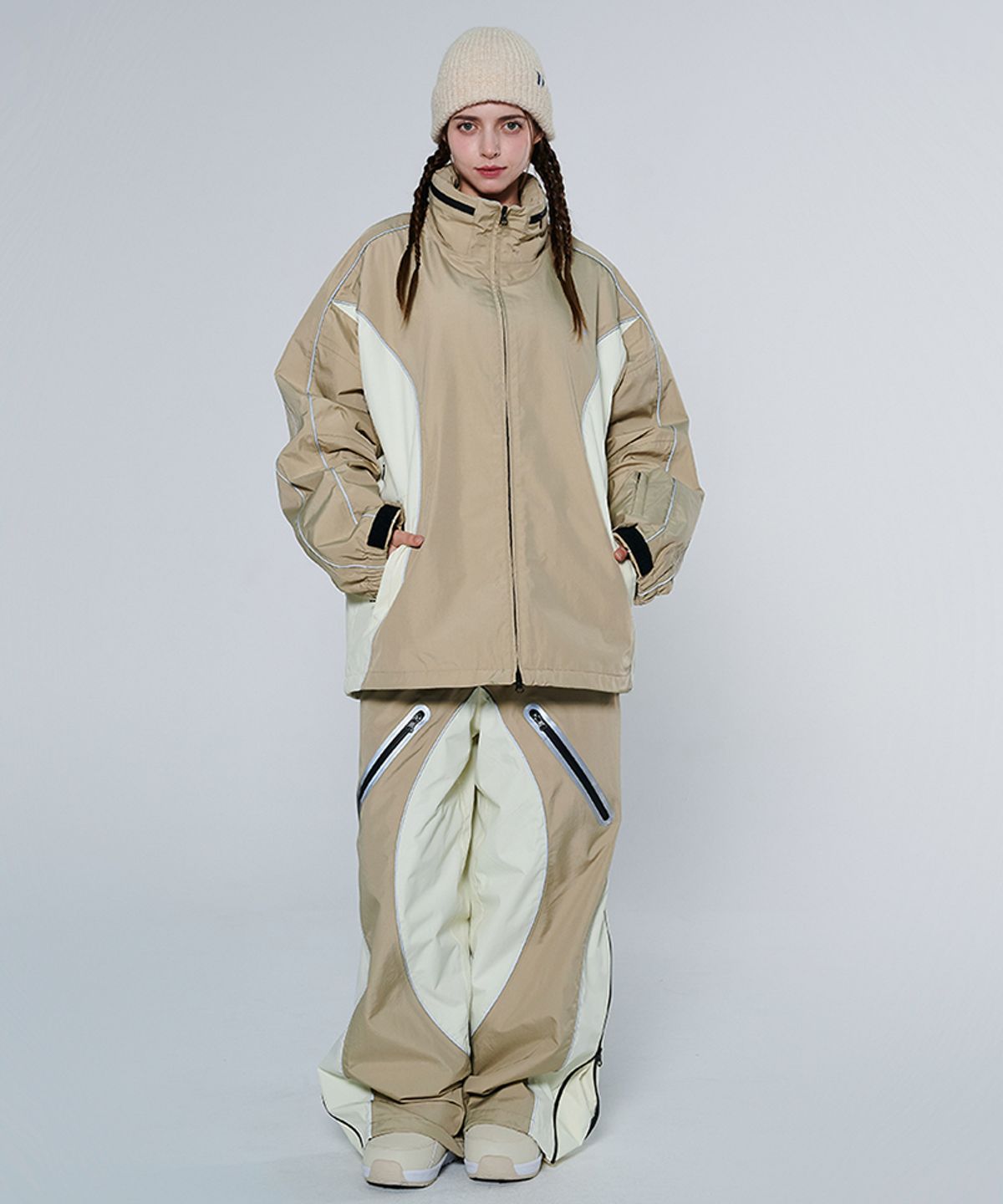 돌아우터웨어(DOLL OUTERWEAR) [DOLL X DUMDIDUM] 2425 페이드 자켓&팬츠 보드복 세트 BEIGE IVORY 남녀공용