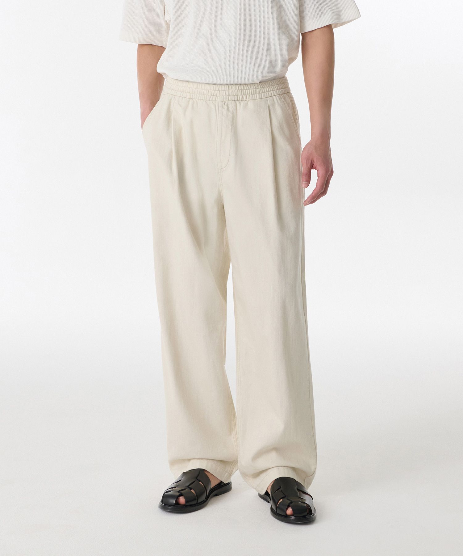 ★MUSINSA STANDARD★ Linen-like one-tuck wide banding denim MUSINSA | MUSINSA STANDARD Linen-like one-tuck wide banding