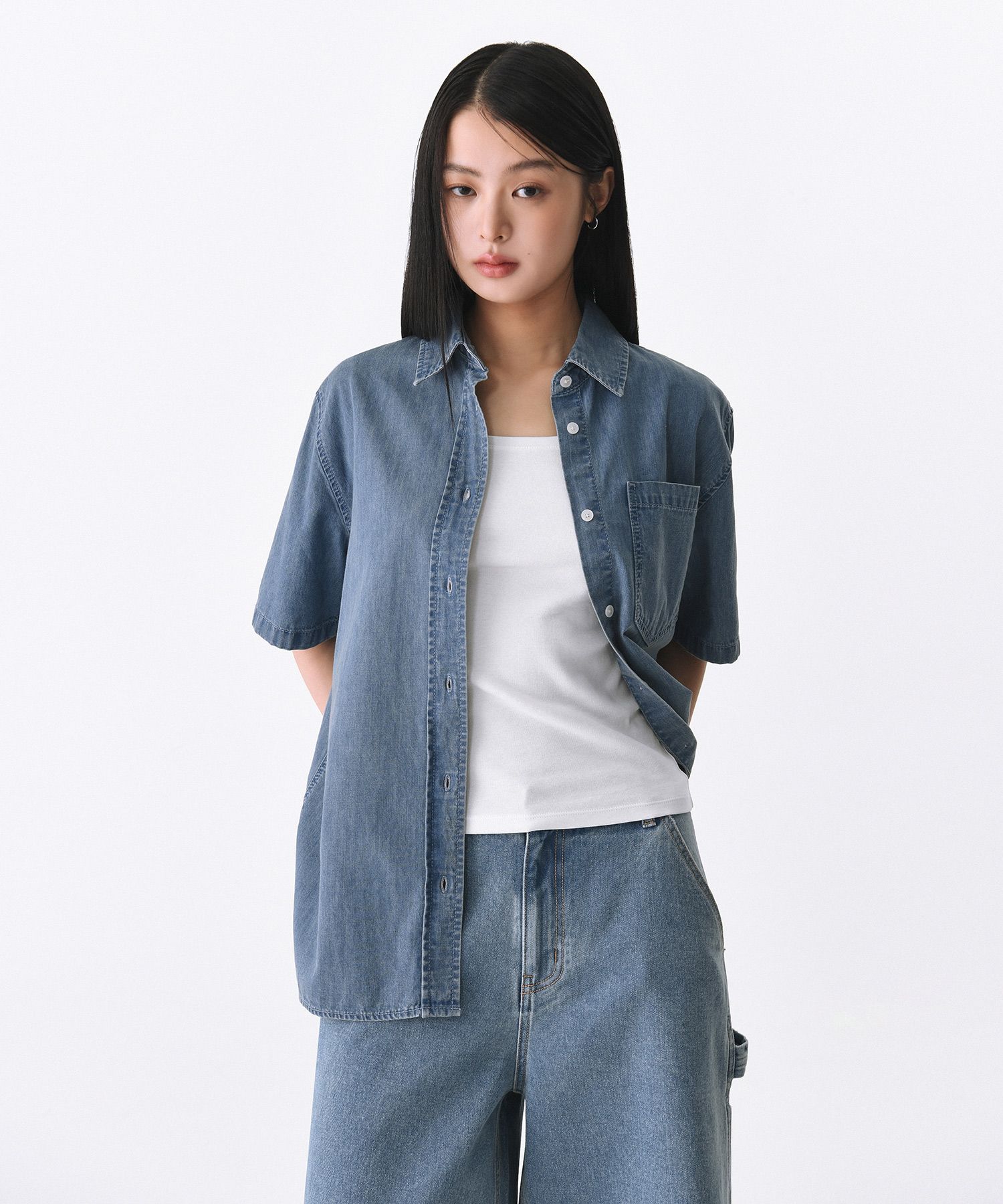 ★MUSINSA STANDARD★ Oversized short sleeve denim shirt ligh MUSINSA | MUSINSA STANDARD Oversized short sleeve denim