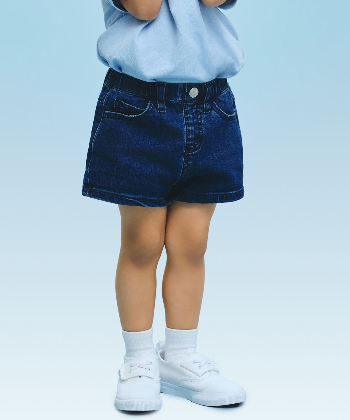무신사 스탠다드 키즈(MUSINSA STANDARD KIDS) [쿨탠다드] 밴딩 데님 미니 쇼츠 [딥 인디고]