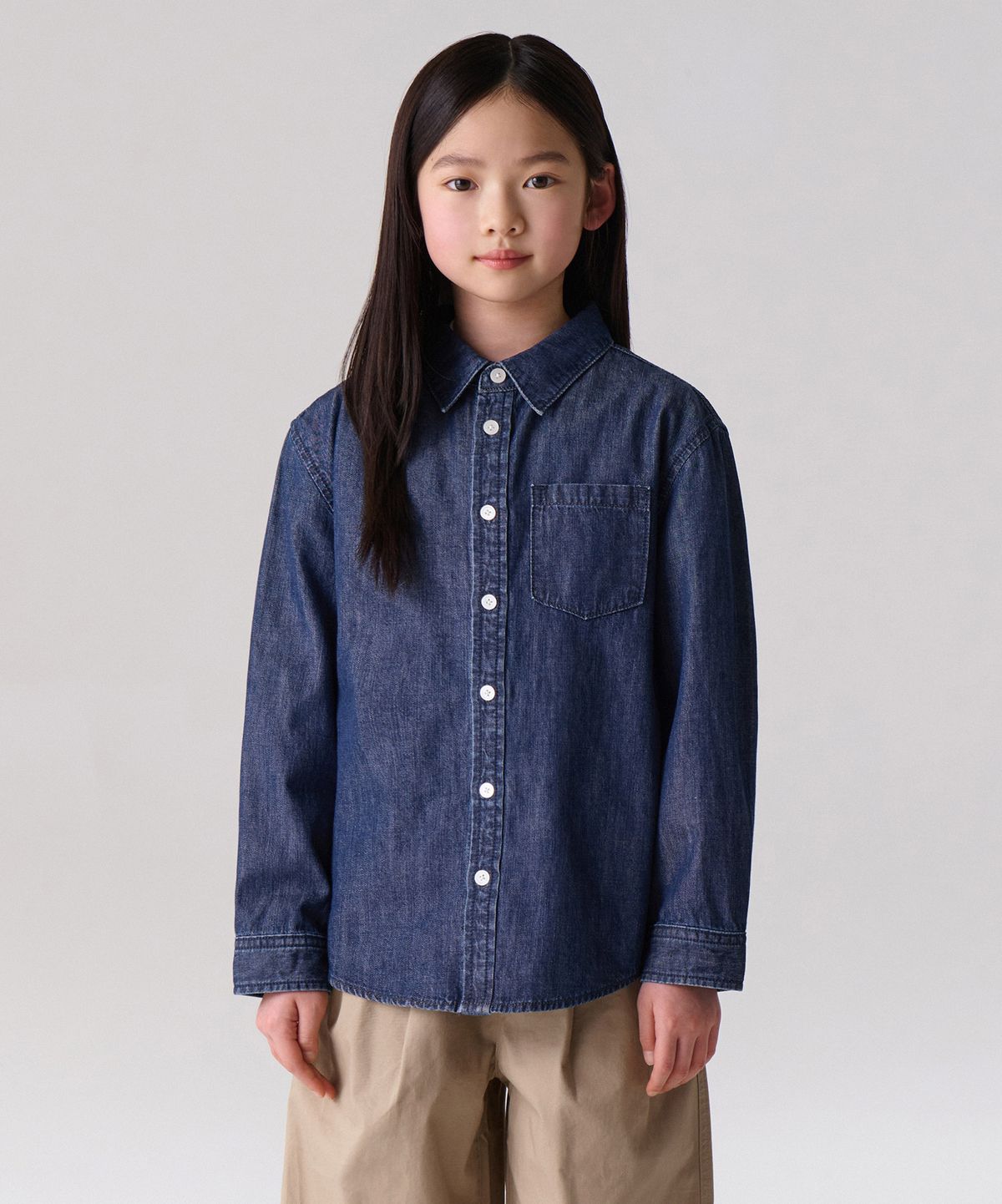 무신사 스탠다드 키즈(MUSINSA STANDARD KIDS) 릴렉스드 데님 셔츠 [미디엄 인디고]