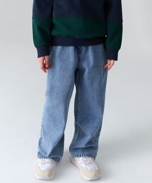 루즈 와이드 밴딩 데님 팬츠 [라이트 인디고]