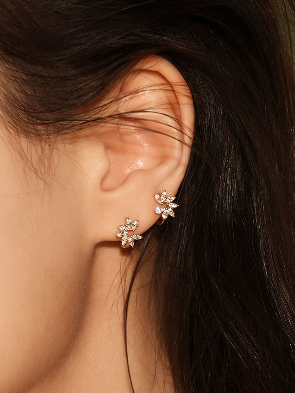 미니멀피어싱(MINIMALPIERCING) 14K 18K 윈디 플라워 큐빅 원터치 귀걸이