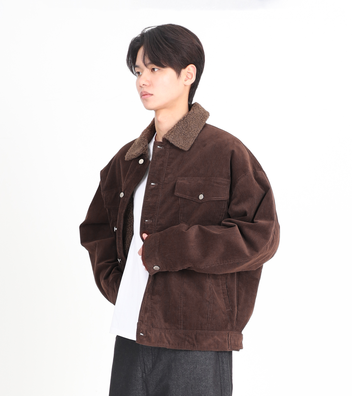 MUSINSA公式 | BUTTON SEOUL オーバーサイズコーデュロイカラー ネック 