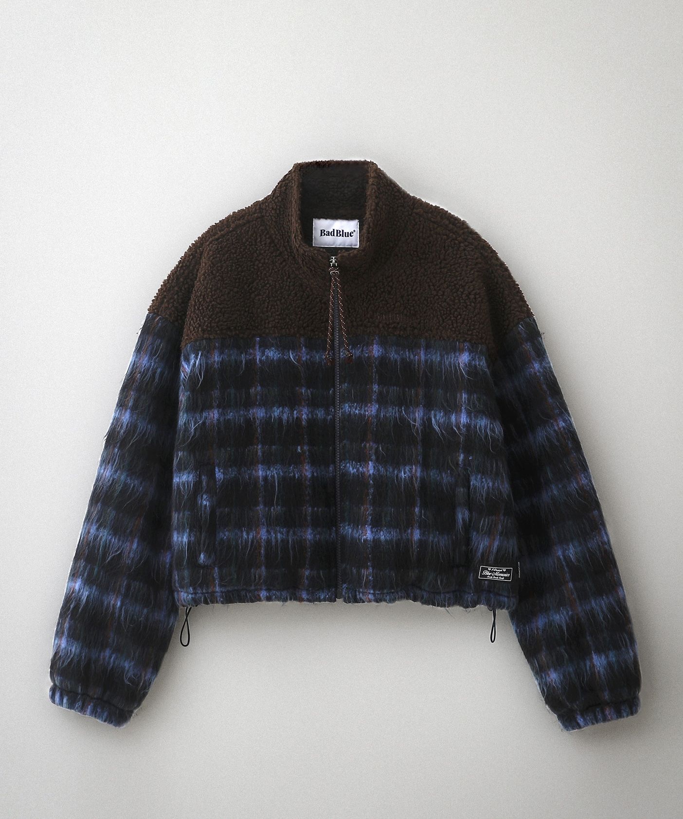 BAD BLUE ♥ Fleece & Wool Check Crop Jacket/ 追跡付 MUSINSA | BADBLUE Fleece Wool Check Crop Jacket Navy