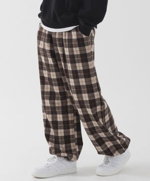타탄 체크 와이드 조거 팬츠 (다크 브라운)