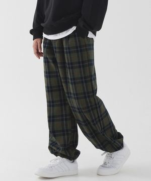 타탄 체크 와이드 조거 팬츠 (카키)